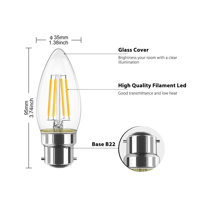 B22 Filament Kerzen Birne, 470 lm
