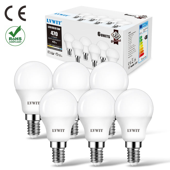 E14 LED Glühlampen (6-er Pack), Kaltweiß 6500K, 5W P45 470lm