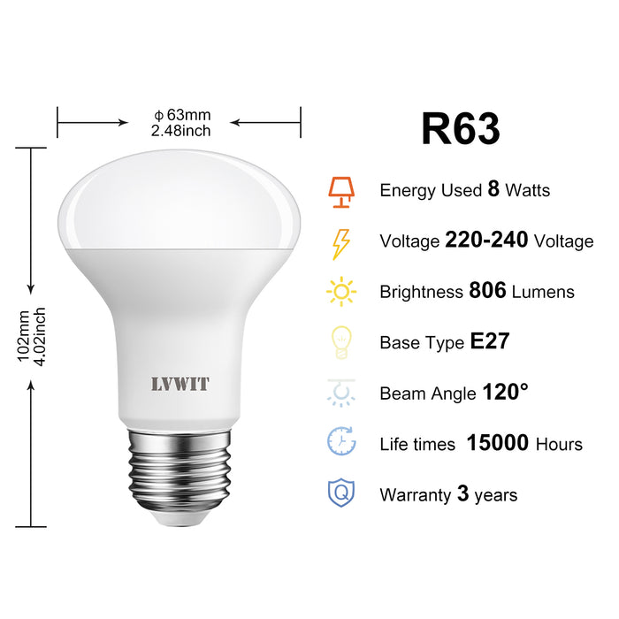 E27 LED Ampoule LED, R63 806Lm Blanc Froid 6500K