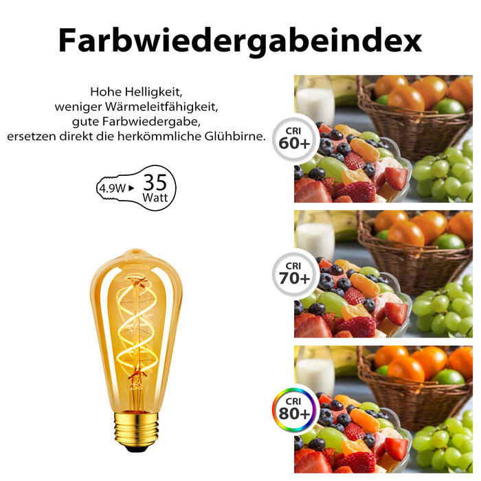 E27 LED Filament Glühbirne, ST64 Gold 4.9W